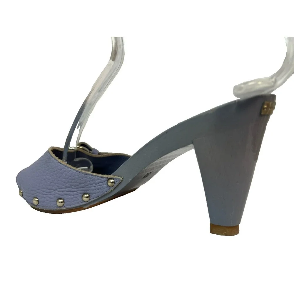 Burberry Lilac Slide Buckle Sandal Leather & Patent Covered 3 in Heel‎ SZ 38/7.5